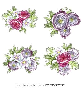 Flowers set. Collection of floral elements