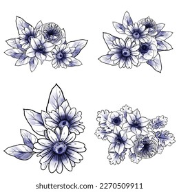Flores puestas. Colección de elementos florales