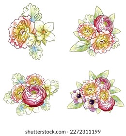 Blumengarnitur. Sammlung von Blumenelementen