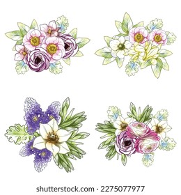 Flowers set. Collection of floral elements