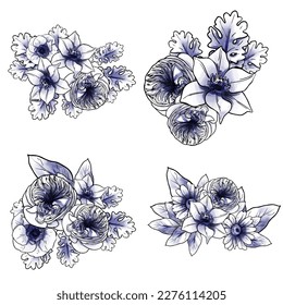 Flores puestas. Colección de elementos florales