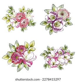 Flowers set. Collection of floral elements