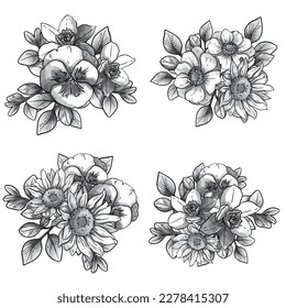 Blumengarnitur. Sammlung von Blumenelementen