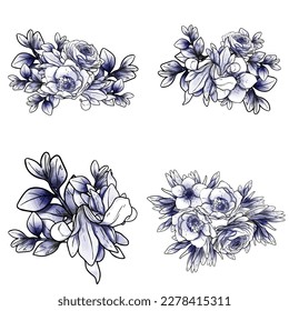 Flores puestas. Colección de elementos florales
