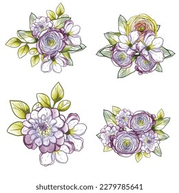Flowers set. Collection of floral elements