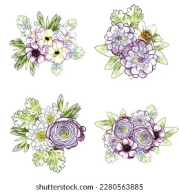 Flowers set. Collection of floral elements