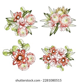 Flowers set. Collection of floral elements