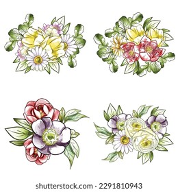 Flowers set. Collection of floral elements