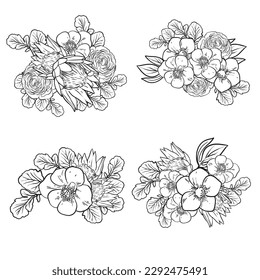 Flores puestas. Colección de elementos florales
