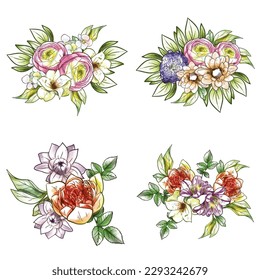 Flowers set. Collection of floral elements