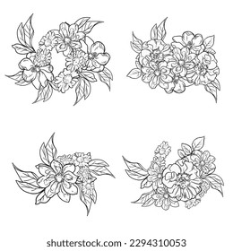 Flores puestas. Colección de elementos florales