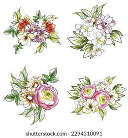 Flores puestas. Colección de elementos florales