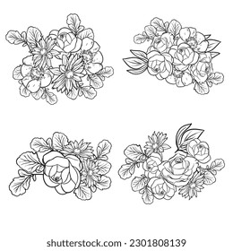 Flores puestas. Colección de elementos florales