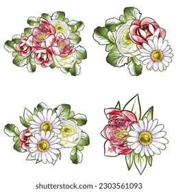 Flowers set. Collection of floral elements