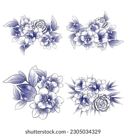Flores puestas. Colección de elementos florales