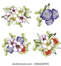 Flores puestas. Colección de elementos florales