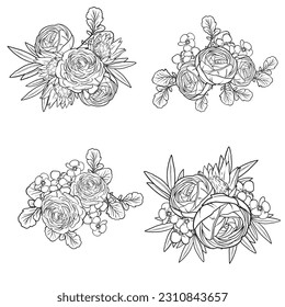 Flores puestas. Colección de elementos florales