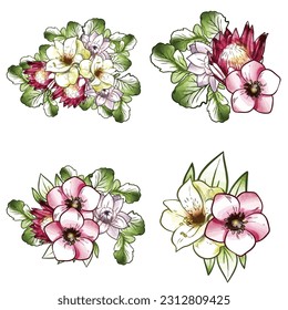 Flores puestas. Colección de elementos florales