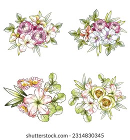 Blumengarnitur. Sammlung von Blumenelementen