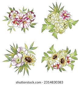 Flores puestas. Colección de elementos florales