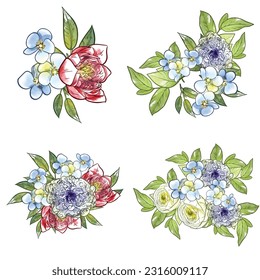 Flowers set. Collection of floral elements