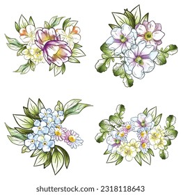Flowers set. Collection of floral elements