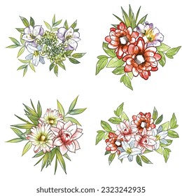 Flores puestas. Colección de elementos florales