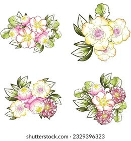 Flores puestas. Colección de elementos florales