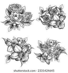 Flowers set. Collection of floral elements