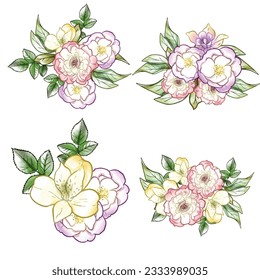 Flores puestas. Colección de elementos florales