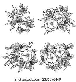 Flores puestas. Colección de elementos florales
