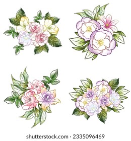 Flores puestas. Colección de elementos florales