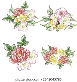 Flores puestas. Colección de elementos florales