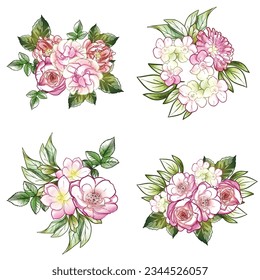 Flores puestas. Colección de elementos florales