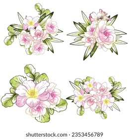 Flores puestas. Colección de elementos florales