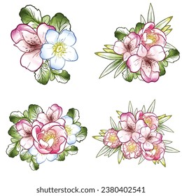 Flores puestas. Colección de elementos florales