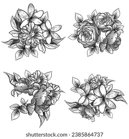 Flores puestas. Colección de elementos florales