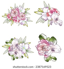 Flores puestas. Colección de elementos florales