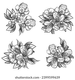 Blumengarnitur. Sammlung von Blumenelementen