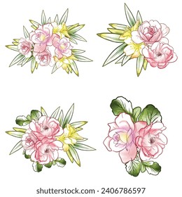 Flores puestas. Colección de elementos florales