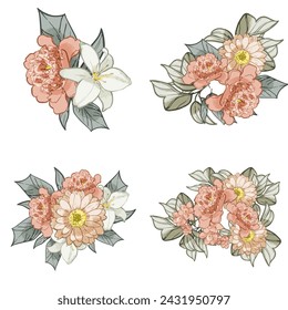 Conjunto de flores. Colección de elementos florales