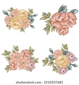 Flores definidas. Coleção de elementos florais