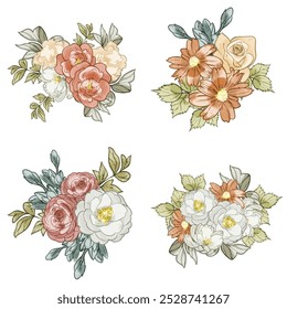 Flores definidas. Coleção de elementos florais
