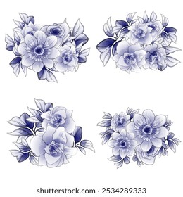 Flores definidas. Coleção de elementos florais