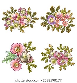 Flowers set. Collection of floral elements