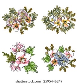 Flowers set. Collection of floral elements