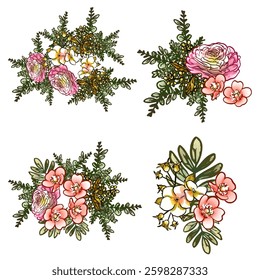 Flowers set. Collection of floral elements