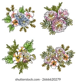 Flores definidas. Coleção de elementos florais