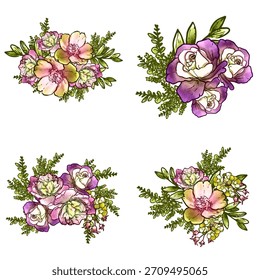 Flores definidas. Coleção de elementos florais