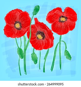 Flowers set color. Sketch converted to vectors.